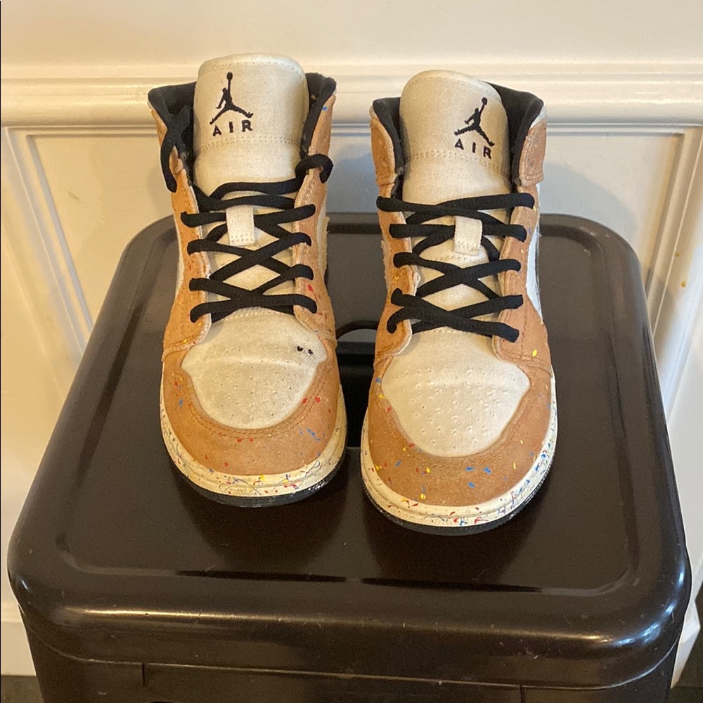 Kids High-Top Sneakers - Tan and White